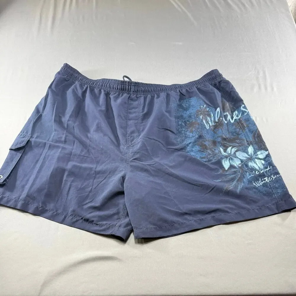 Puritan Men’s 3X Navy Blue Swim Trunks Floral Graphic Beach Board Shorts